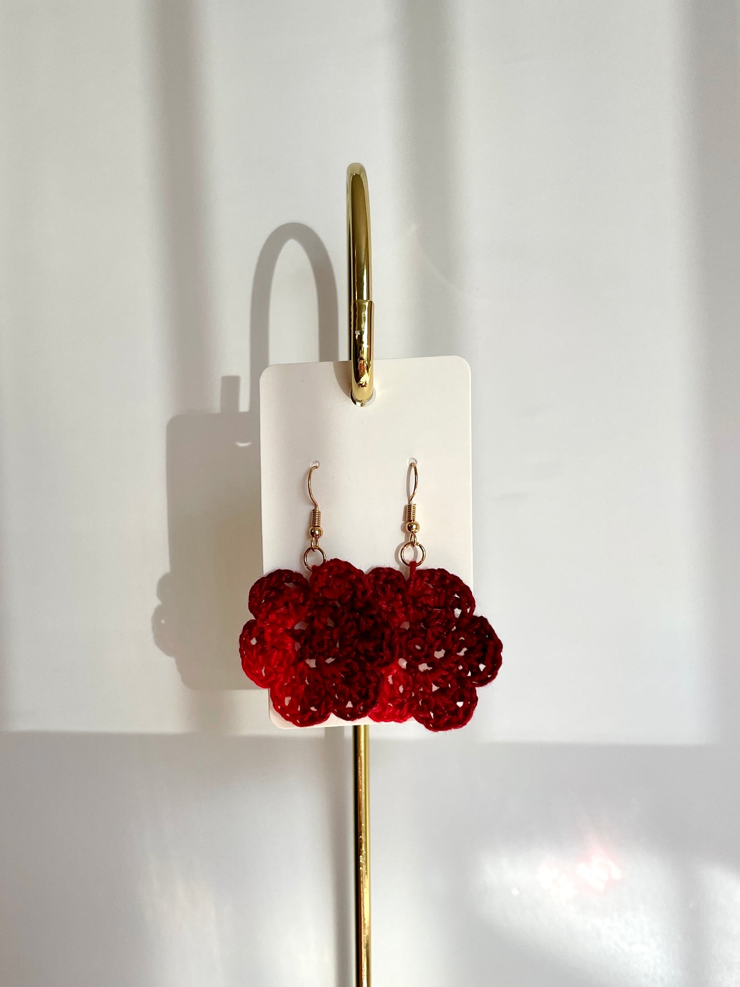 Red Crochet Flower Earrings - Single