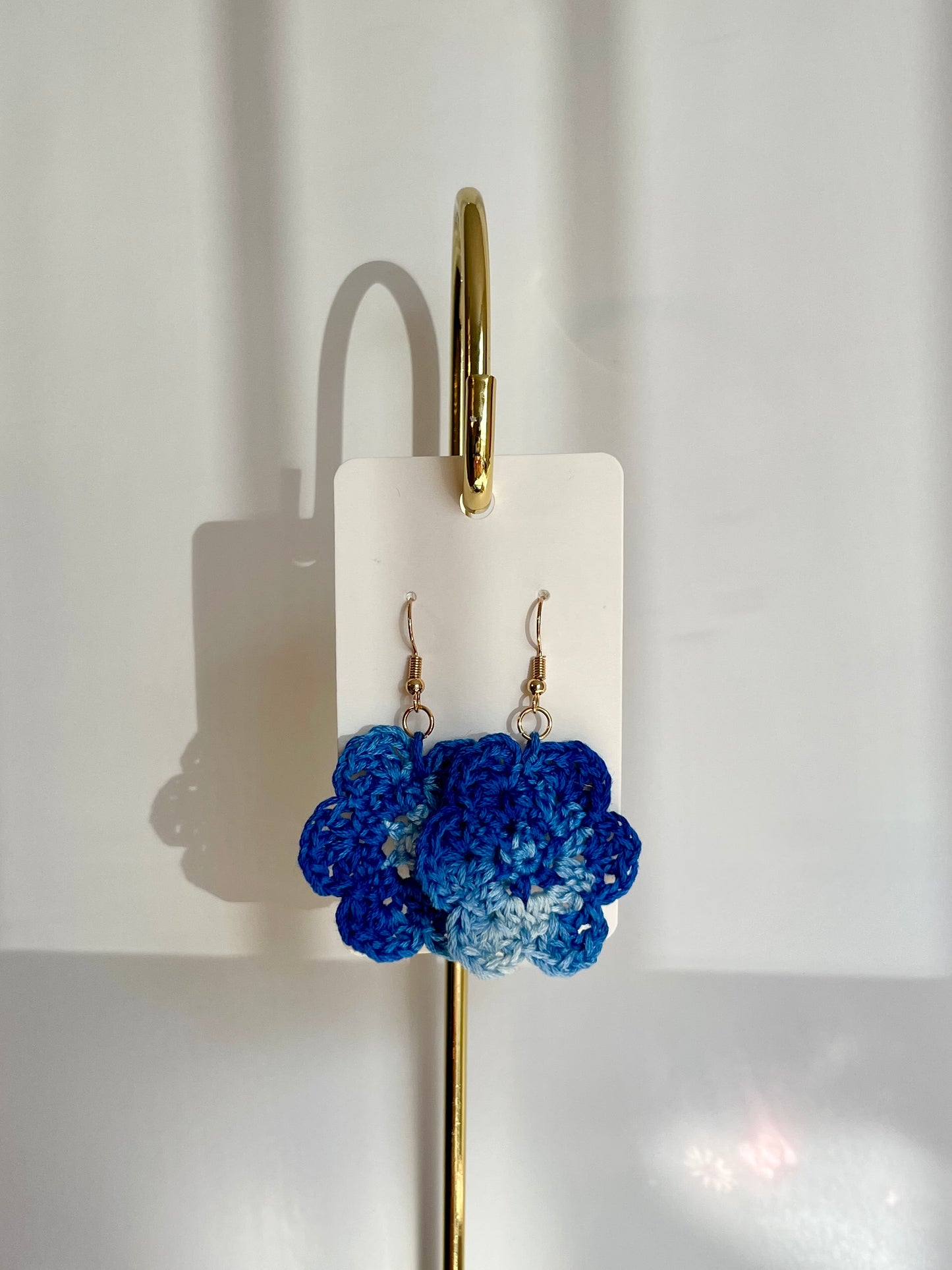 Blue Crochet Flower Earrings - Single