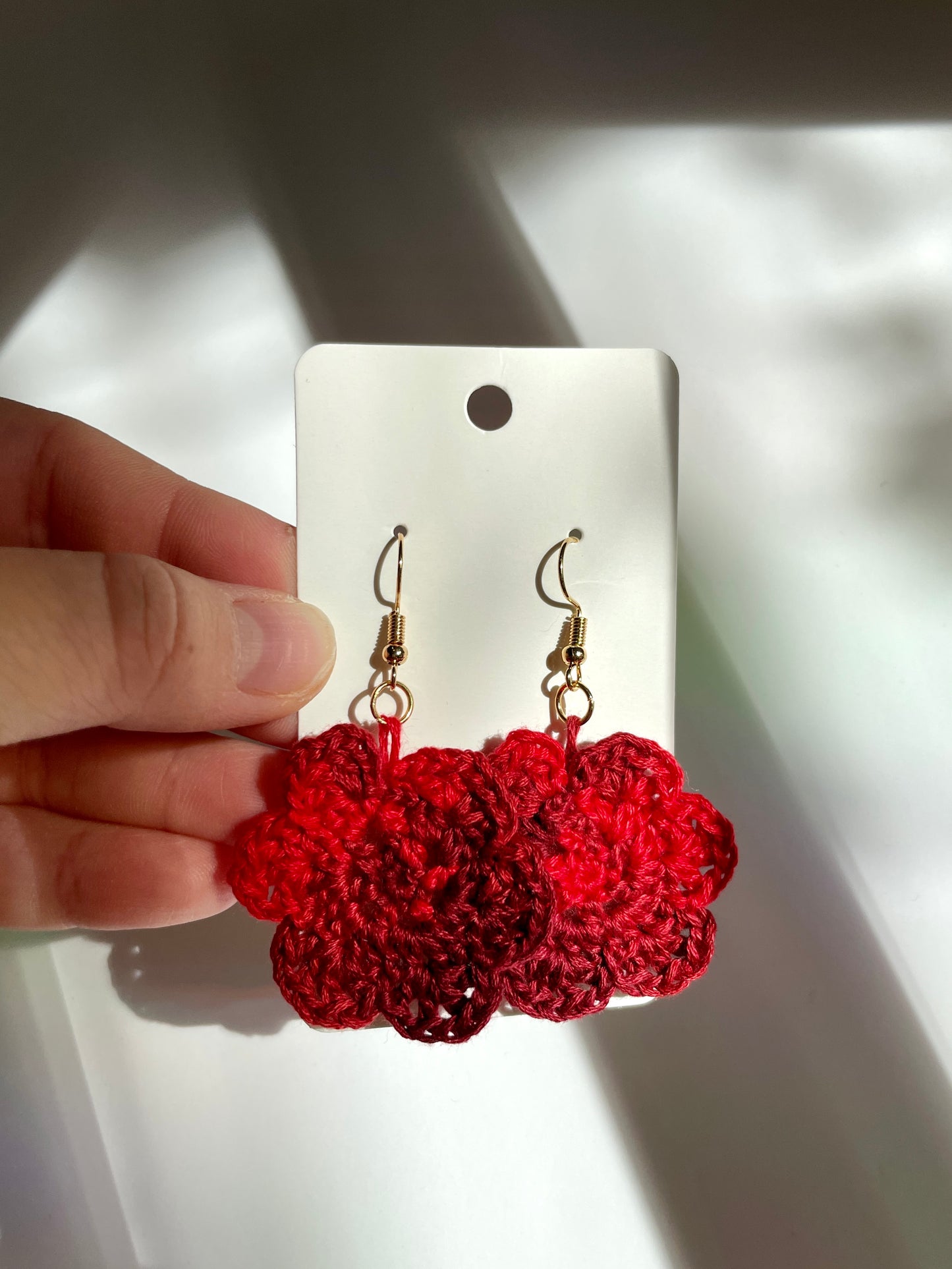Red Crochet Flower Earrings - Single