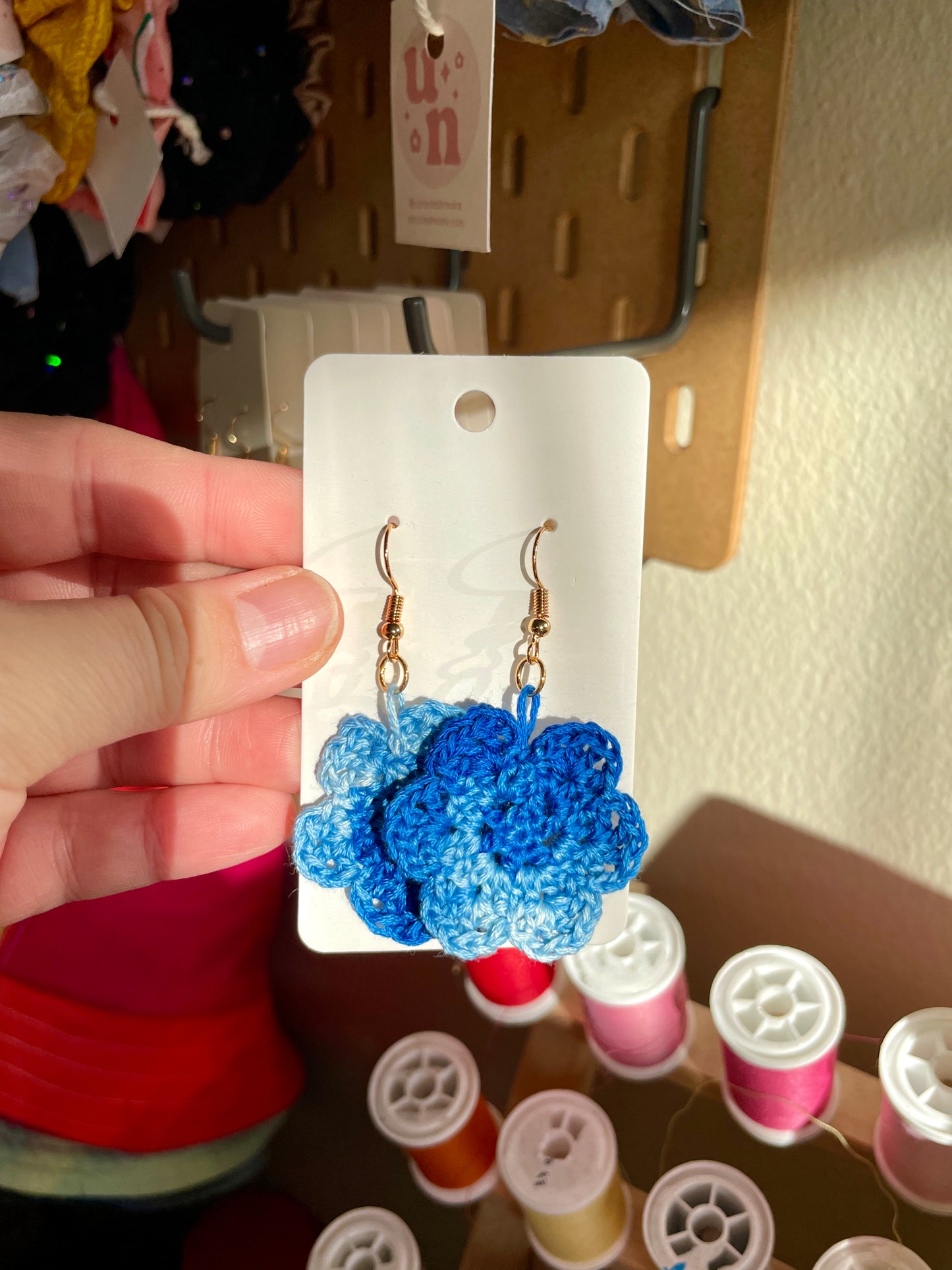 Blue Crochet Flower Earrings - Single