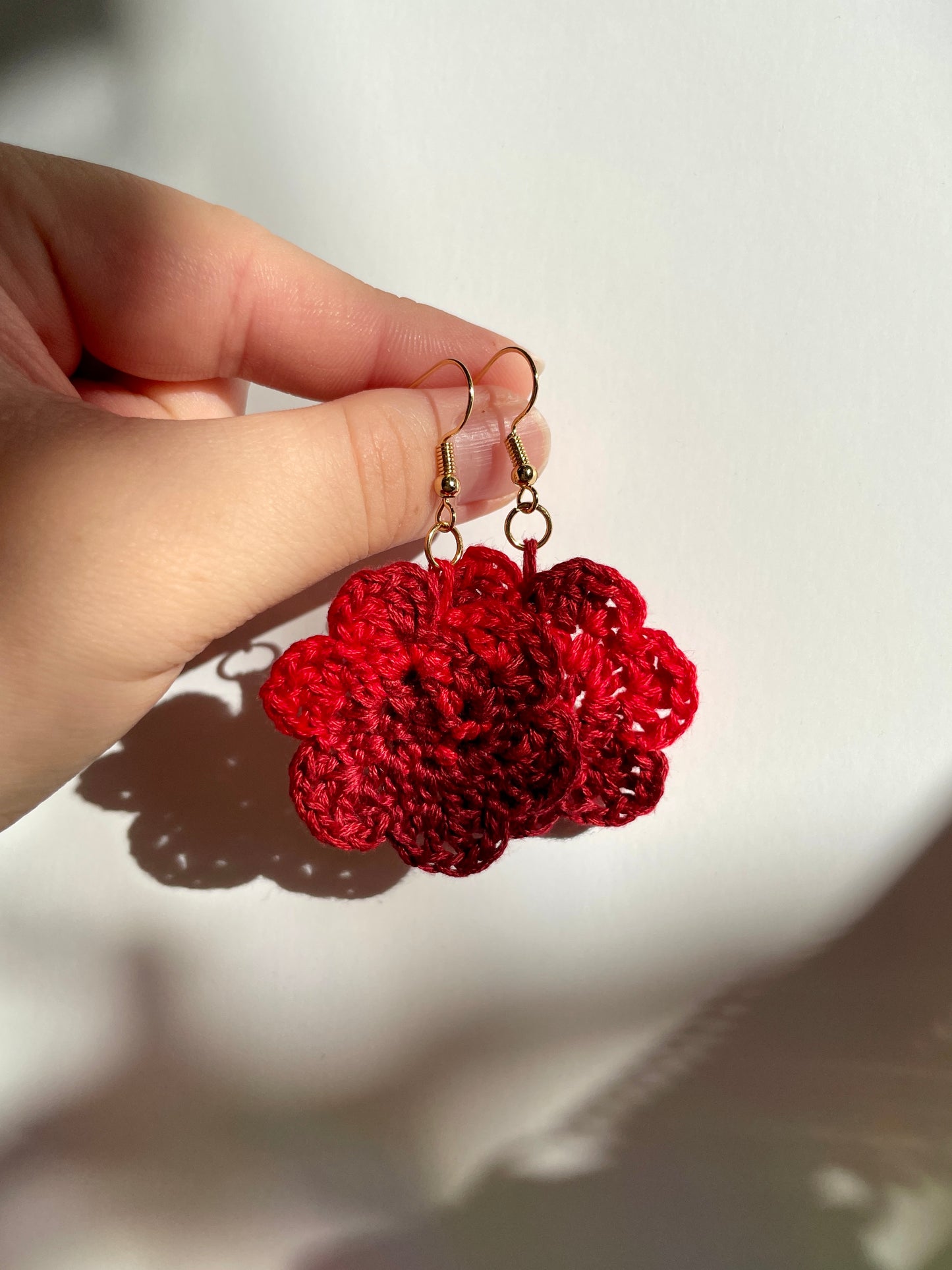 Red Crochet Flower Earrings - Single