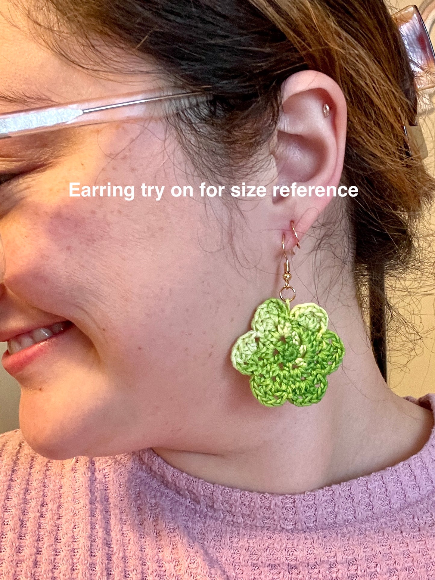 Red Crochet Flower Earrings - Single