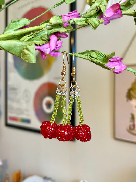 Cherry Beaded Fruit Earrings