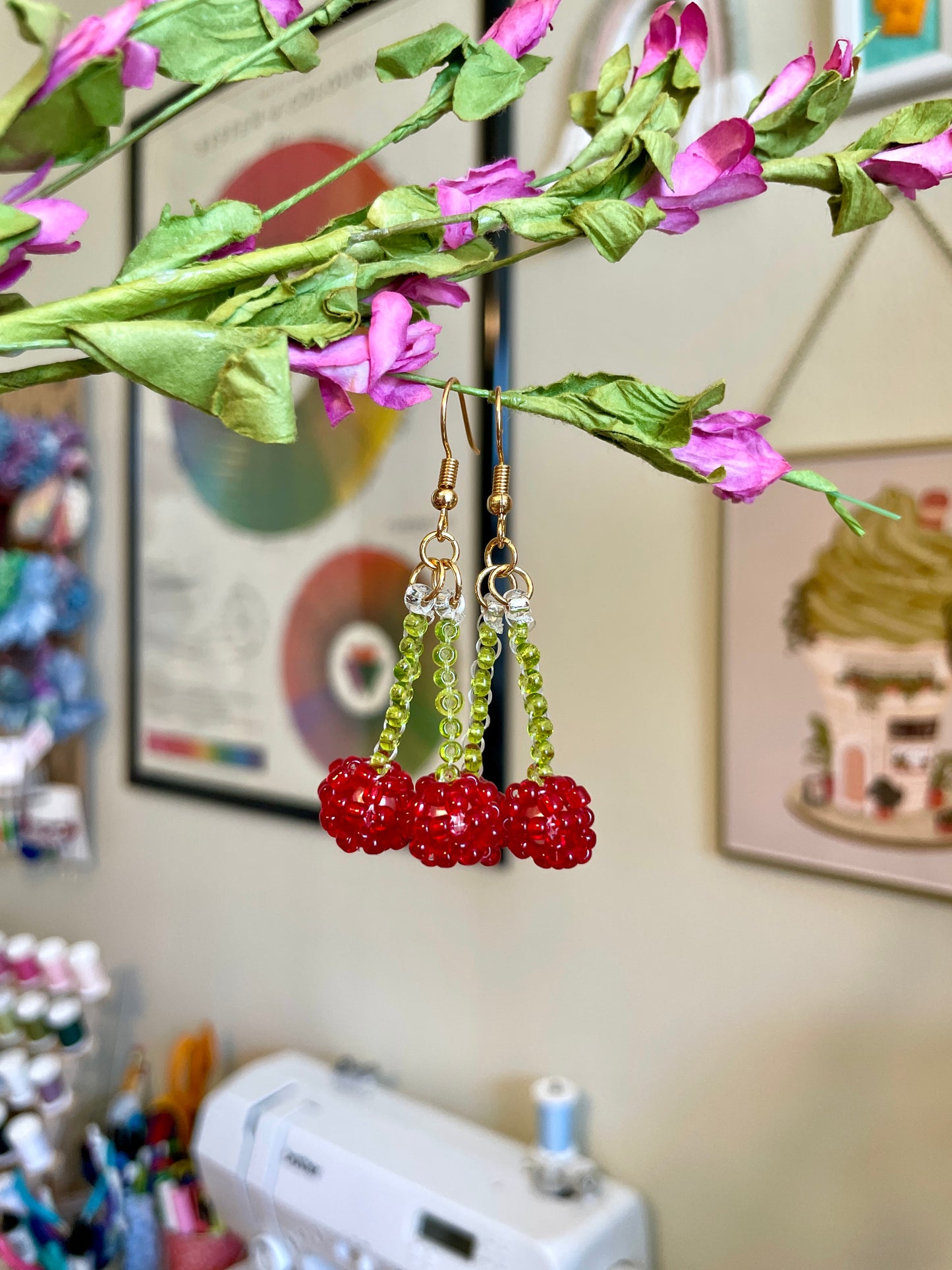 Cherry Beaded Fruit Earrings