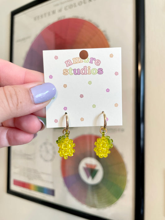 Lemon Beaded Fruit Huggie Earrings