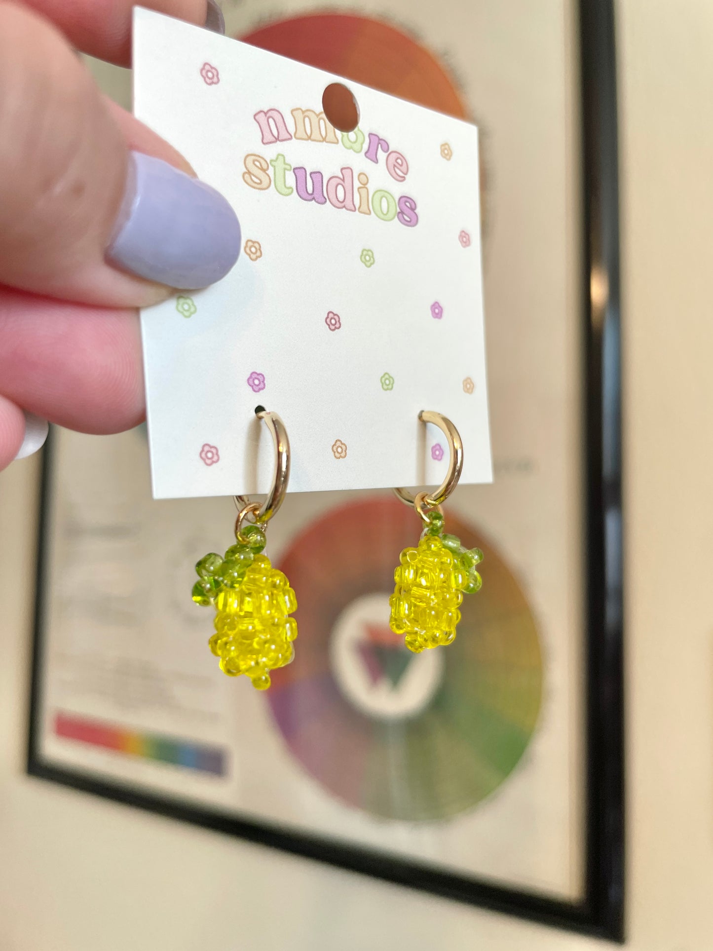 Lemon Beaded Fruit Huggie Earrings