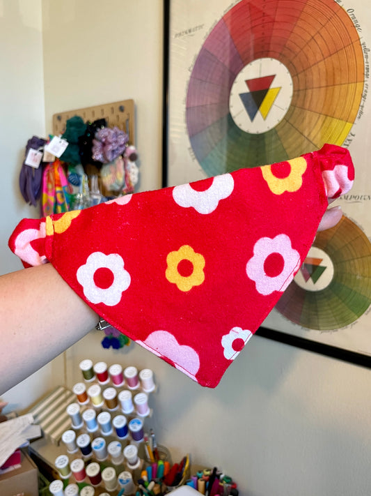 Red Flowers Pet Bandana (+ Matching Scrunchie Option)