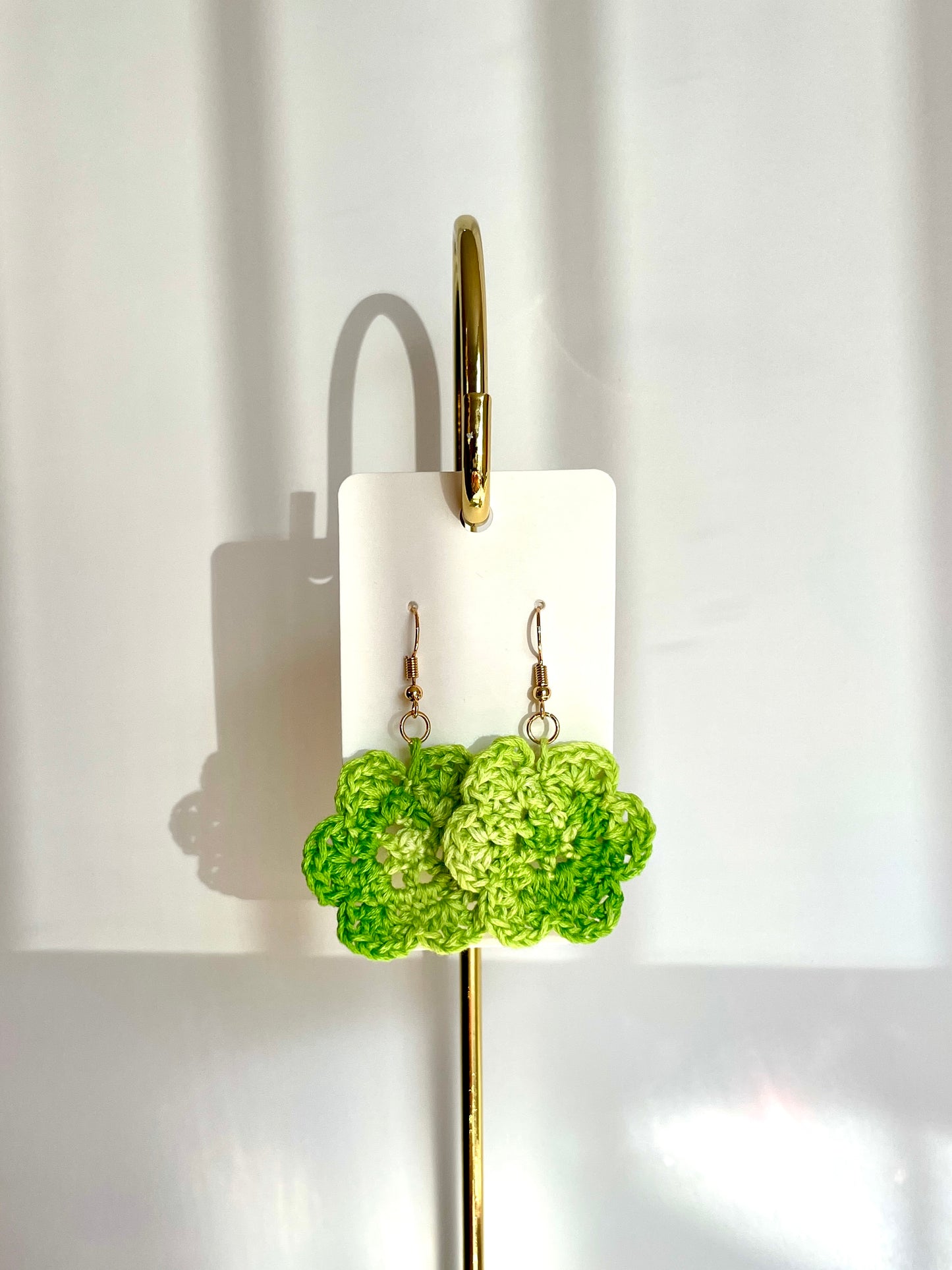 Green Crochet Flower Earrings - Single