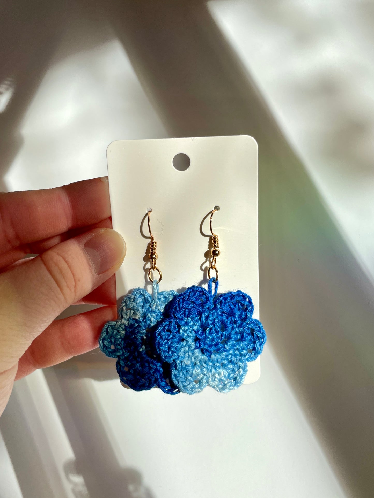 Blue Crochet Flower Earrings - Single