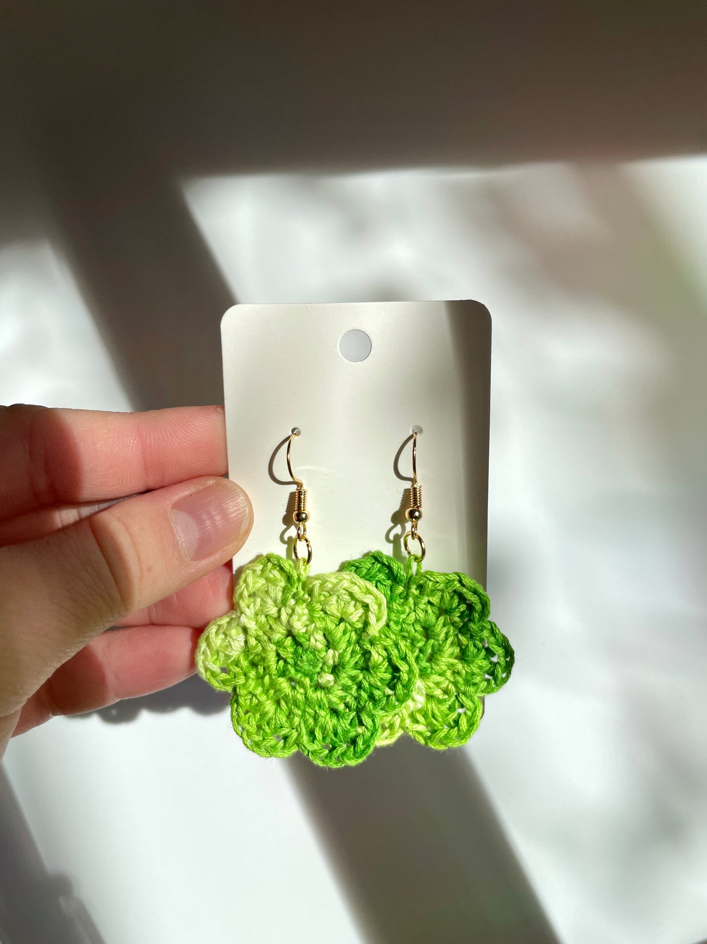Green Crochet Flower Earrings - Single