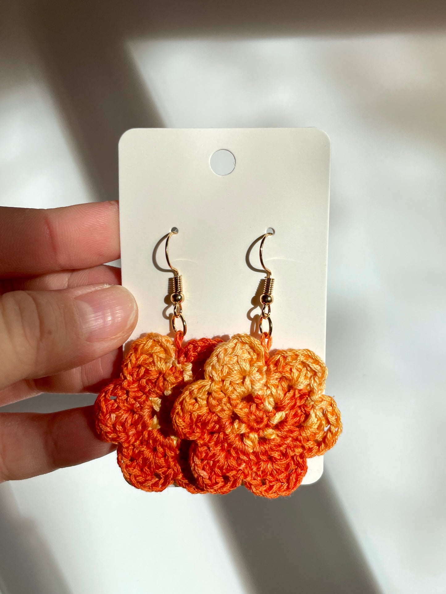 Orange Crochet Flower Earrings - Single