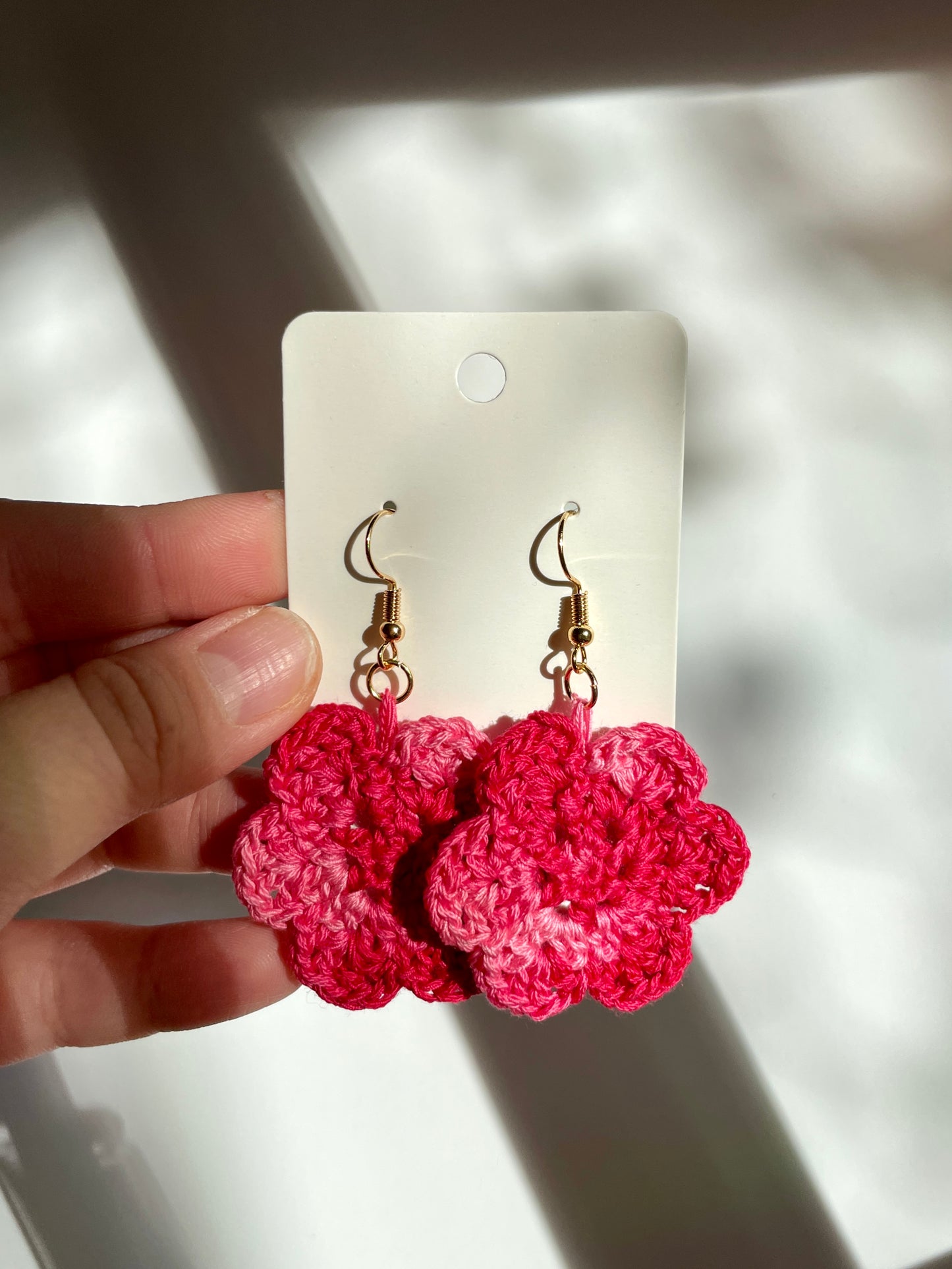 Pink Crochet Flower Earrings - Single