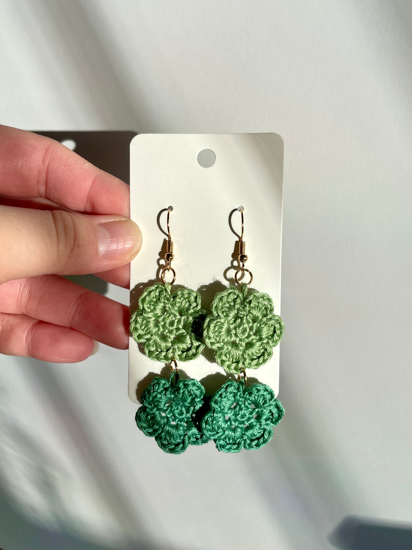 Pistachio/Seafom Green Crochet Flower Earrings - Double  LP