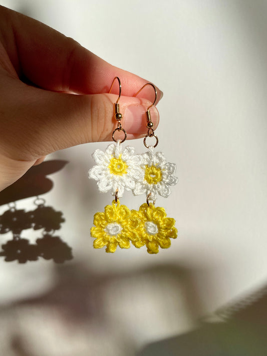 Yellow/White Daisy Crochet Earrings