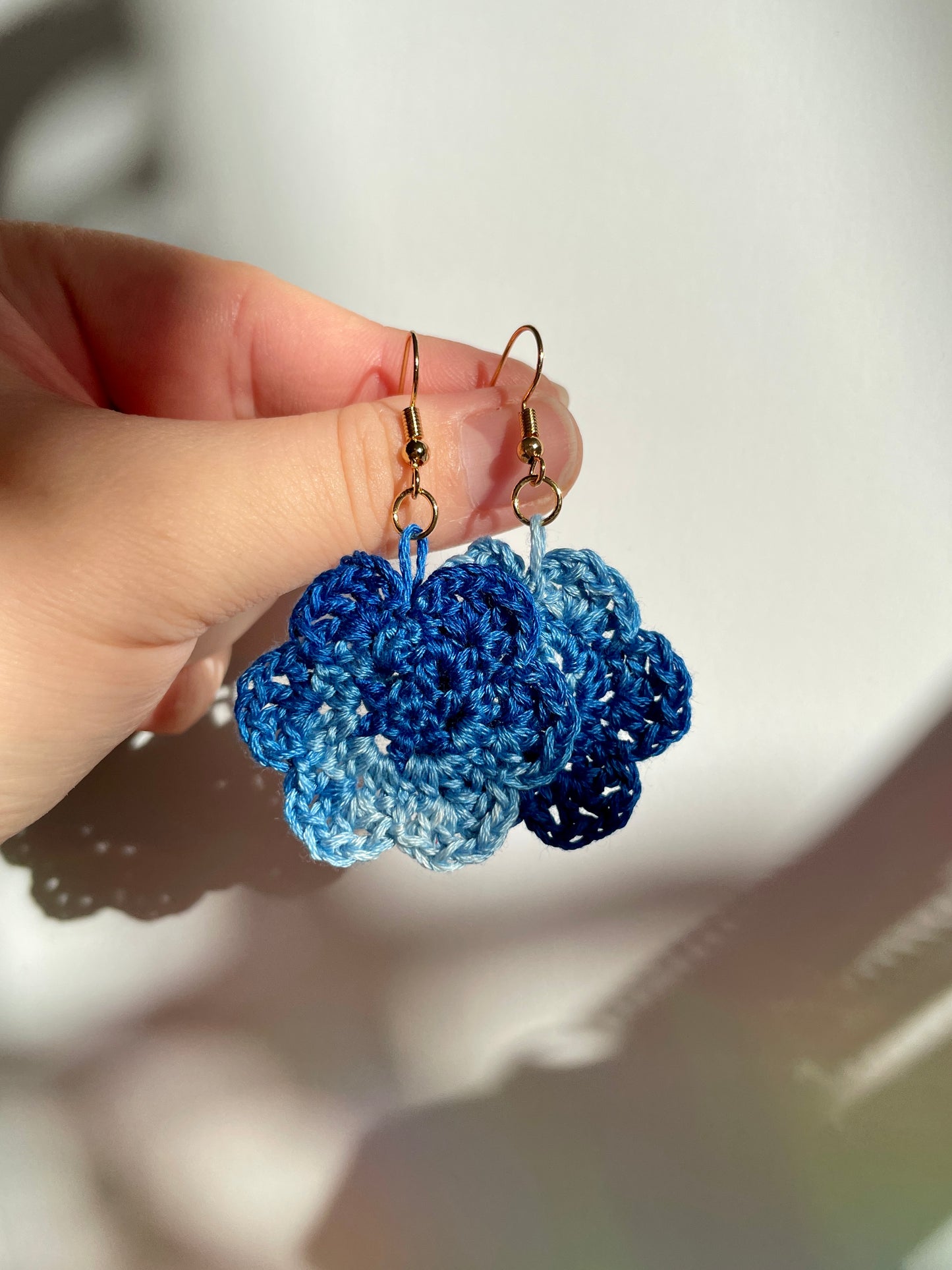 Blue Crochet Flower Earrings - Single