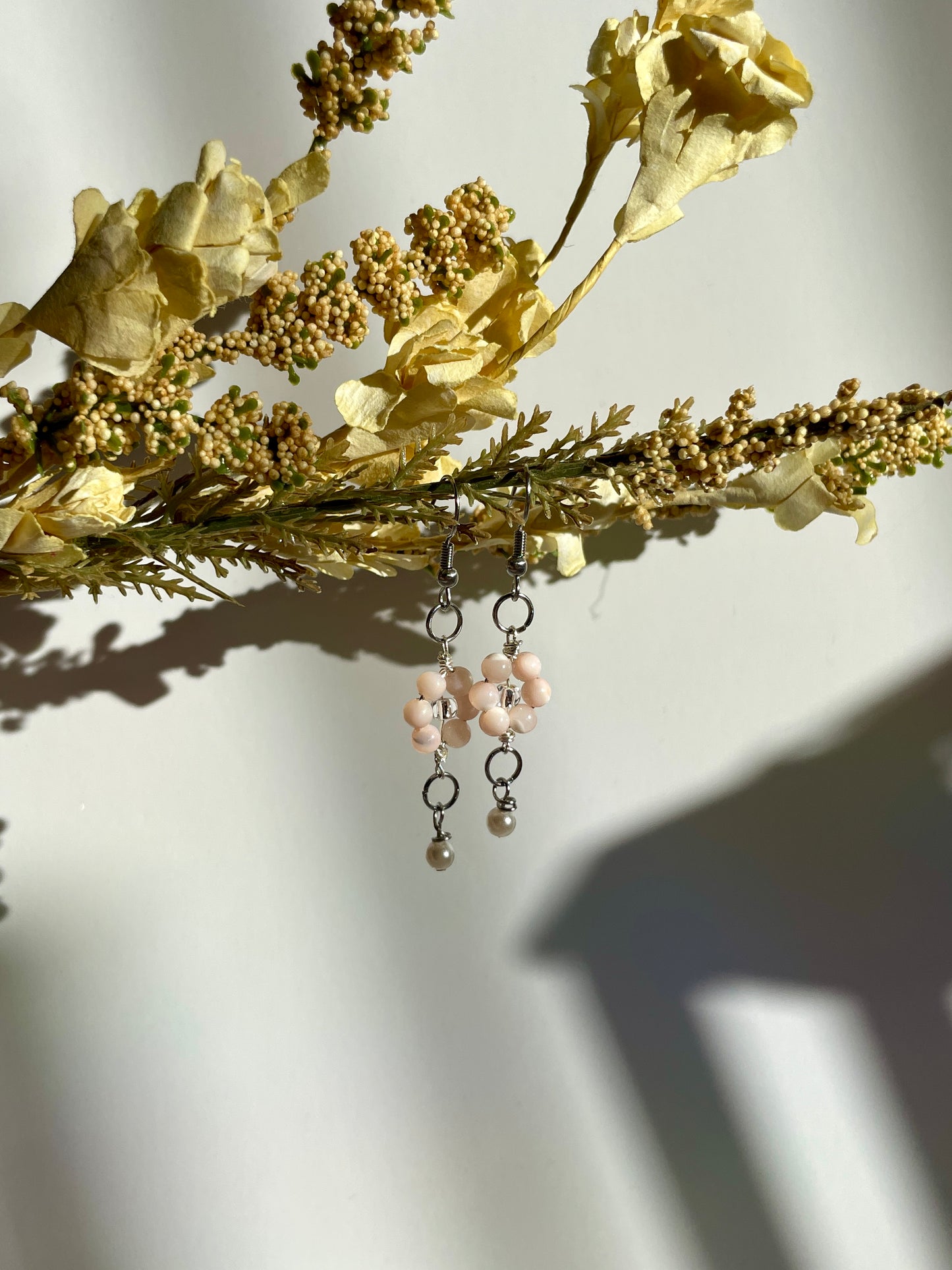 Beaded Flower & Pearl Earrings