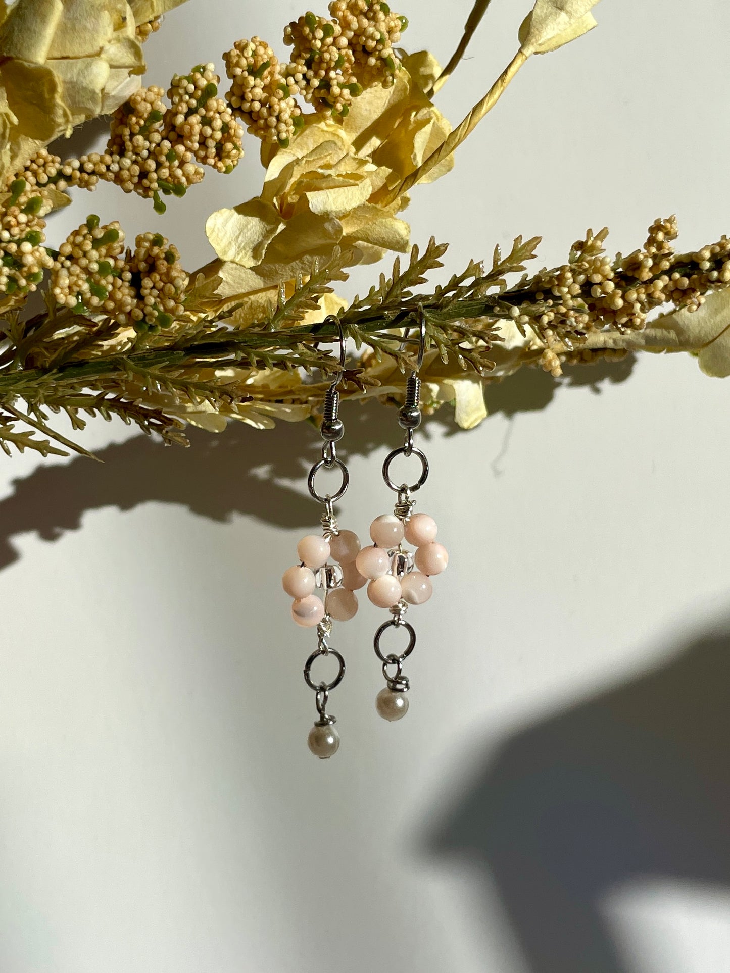 Beaded Flower & Pearl Earrings