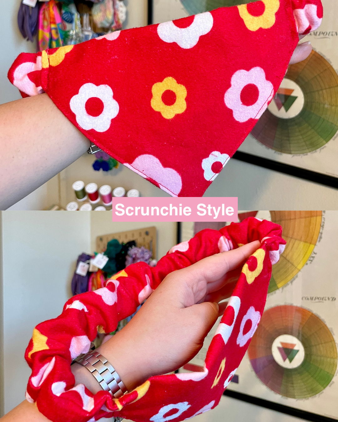 Red Flowers Pet Bandana (+ Matching Scrunchie Option)